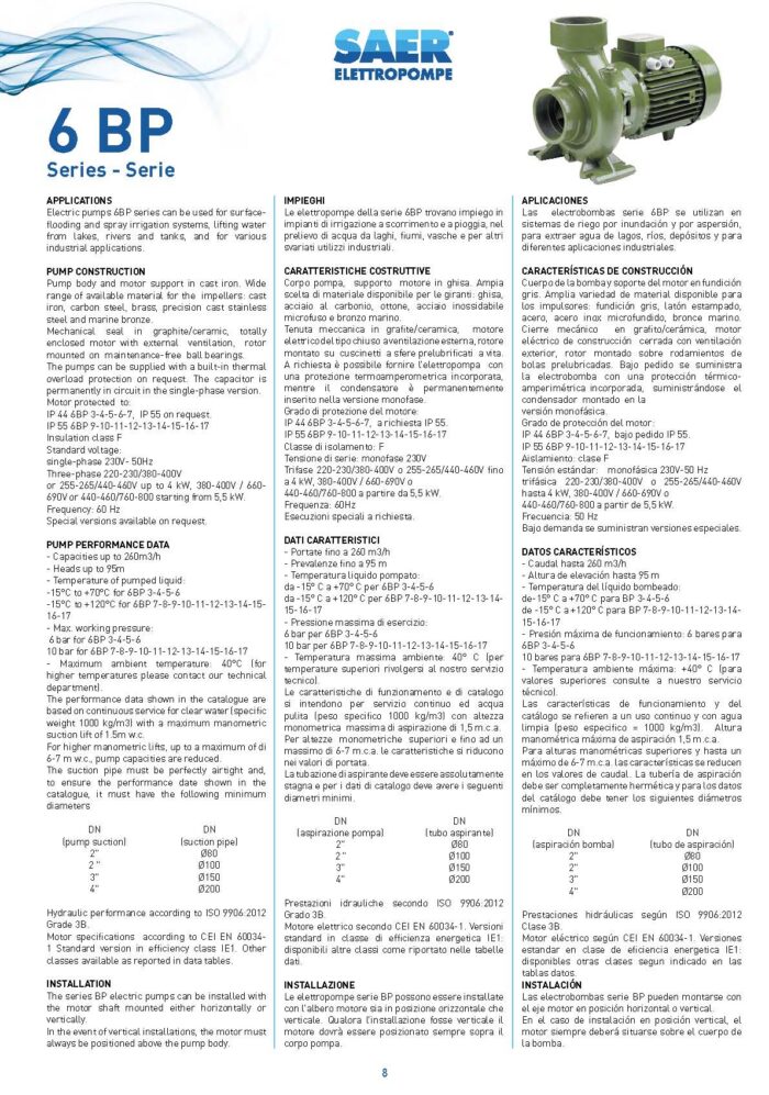 SAER Centrifugal - 6BP 7/109 - 3Hp - Three Phase - Image 2