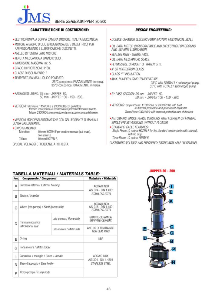 JKIPPER– 200 MANUAL-Sewage Submersible Pump-2HP – THREE PHASE - Image 2