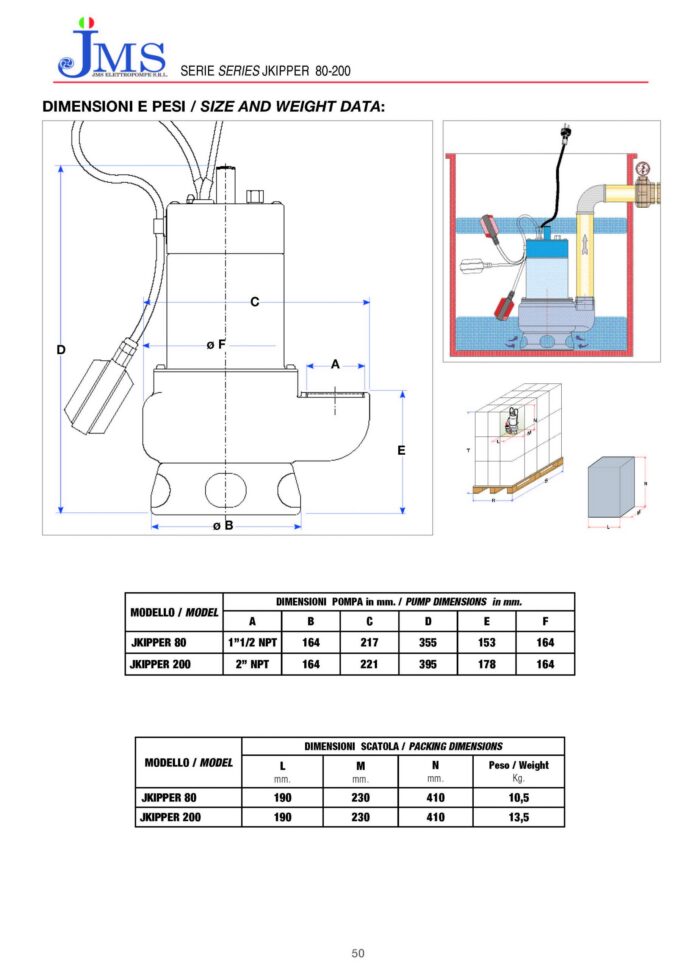 JKIPPER– 200 MANUAL-Sewage Submersible Pump-2HP – THREE PHASE - Image 4