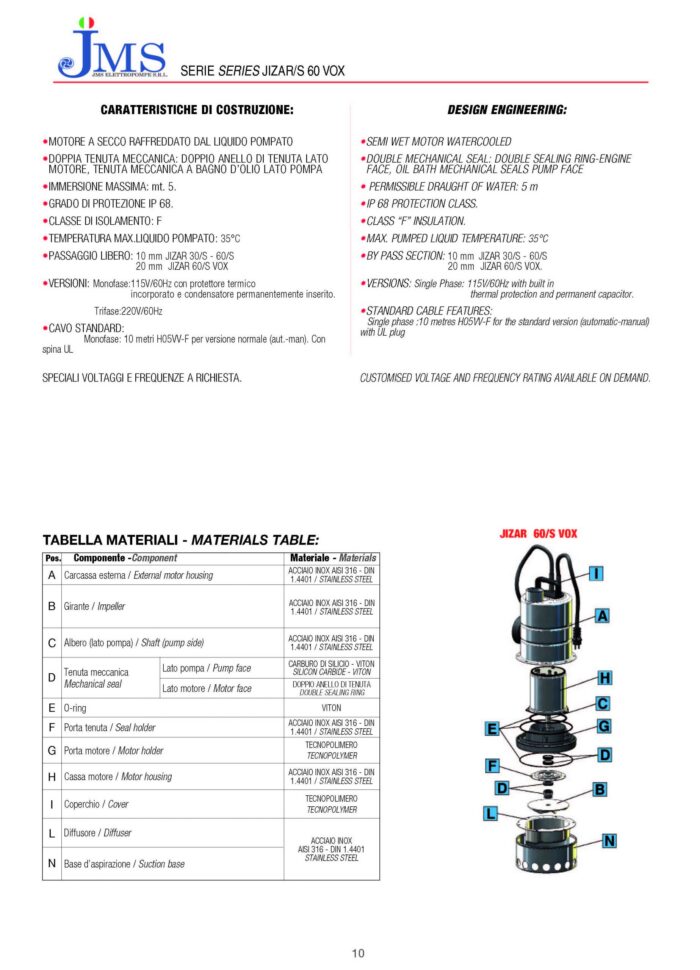 JIZAR-VOX 60/SS316-AUTO-Sump Submersible Pump-0.6HP – THREE PHASE - Image 2