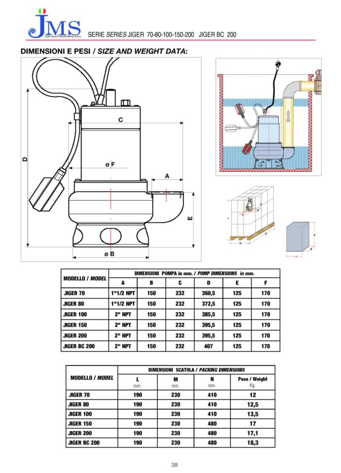 JMS-Drainage-Sewage-Pumps-38 JIGER- 200 Auto - Sewage Submersible Pump- 2HP-Single Phase - Image 4