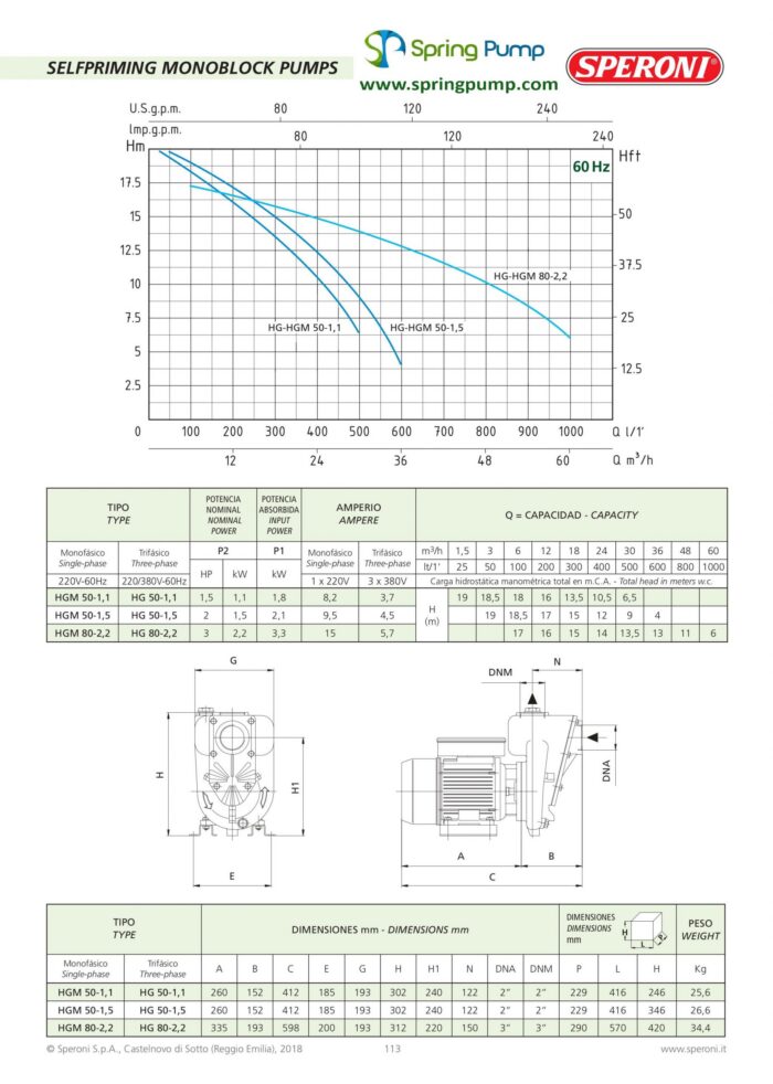 Speroni Self priming - Trash water Pump HG50 - 1.5 – 9510 GPH – 2in. Ports Three Phase - Image 3