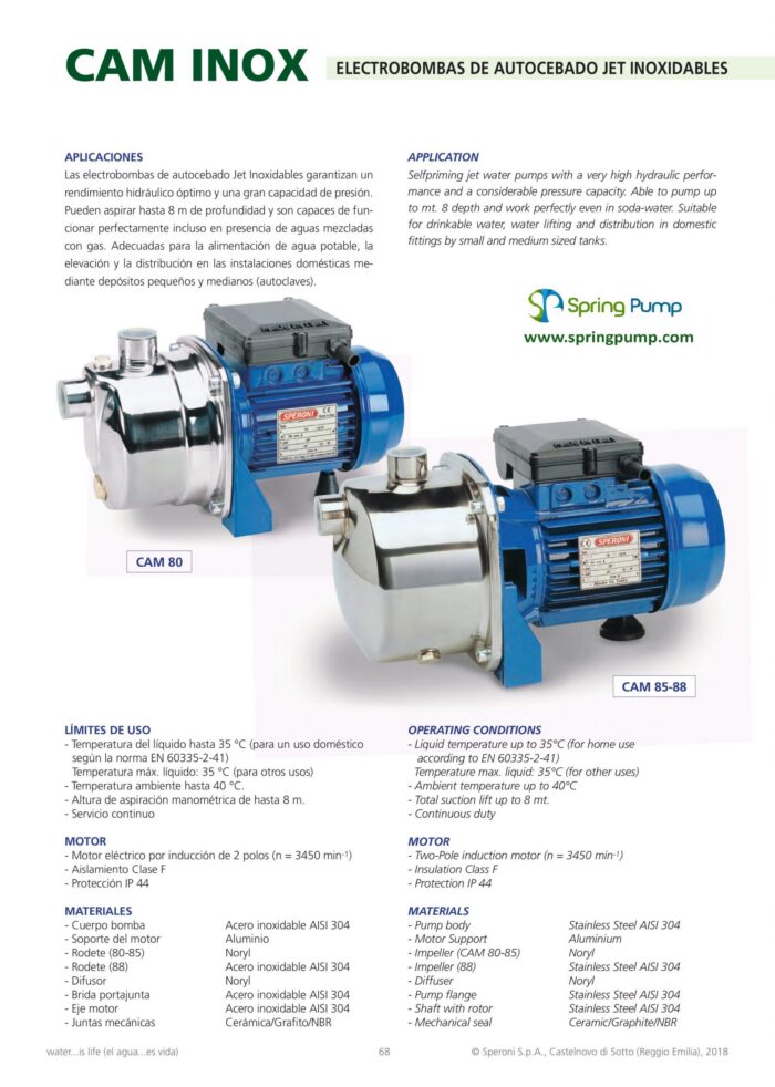 Speroni Shallow Well Jet Pump - CAM85  – 0.9HP - 792 GPH – 1″ – 60 Hz Single Phase - Image 2