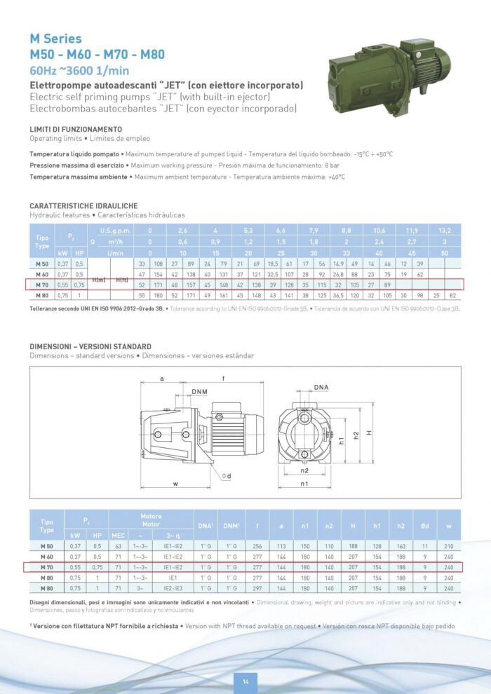 SAER - Self Priming - Jet M70 - 0.75HP - Image 2