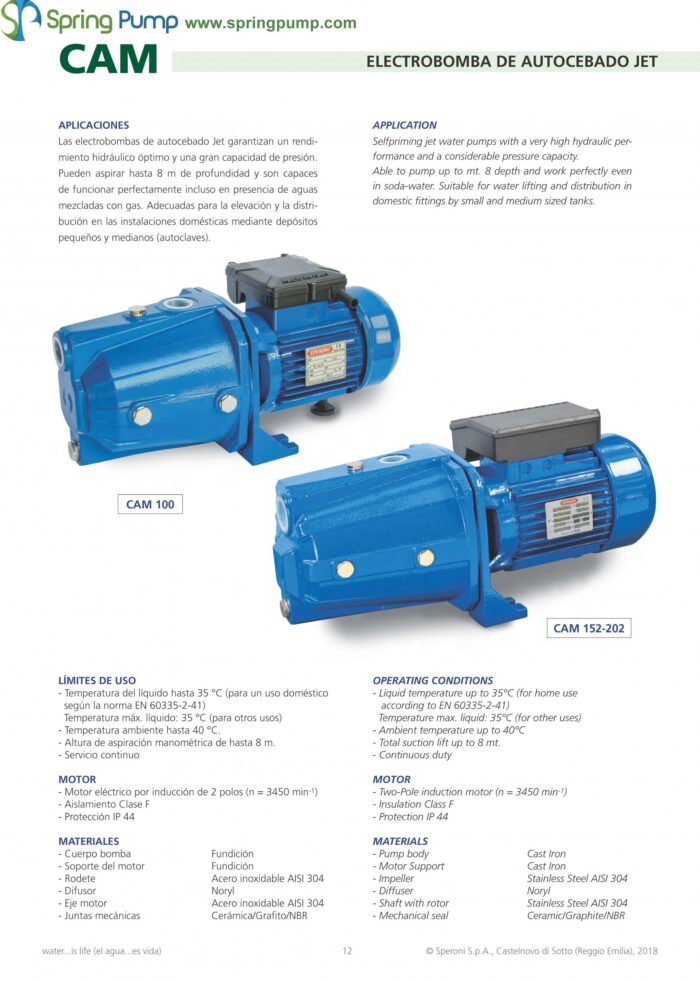 Speroni CAM100 Shallow Well Jet Pump – 1HP - Single Phase* - Image 2