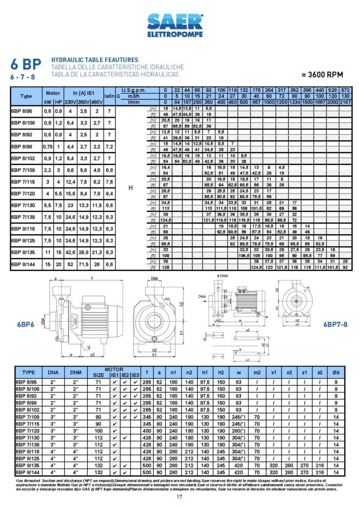 SAER Centrifugal - 6BP 7/109 - 3Hp - Three Phase - Image 4