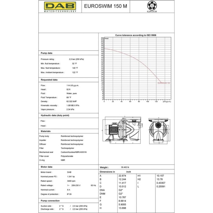 EUROSWIM 150 - Swimming Pool Pump – 1.5 HP – 230V- 6840 GPH - Image 2