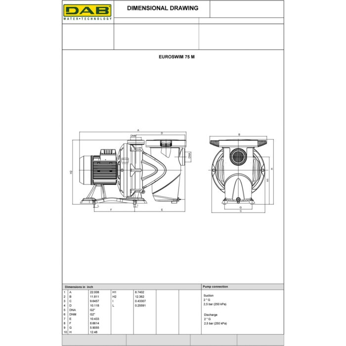 EUROSWIM 75 - Swimming Pool Pump – 0.75 HP – 230V- 5700GPH - Image 2