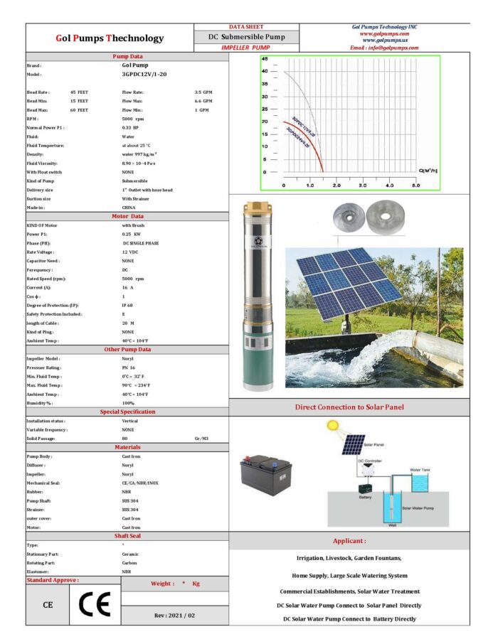 GPT - 3GPDC Impeller Type Solar Submersible Pump - 36V/48V - Image 2