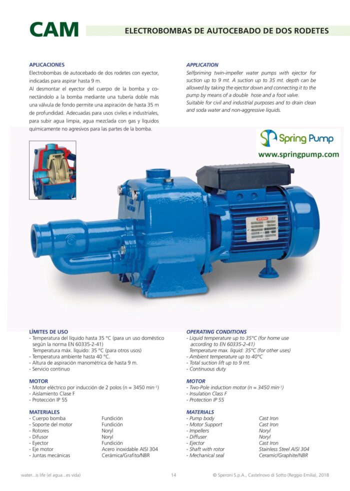 SPERONI Self Priming Shallow Well Jet Pump CAM 200 – 1800GPH, 2HP, 230V - Image 2